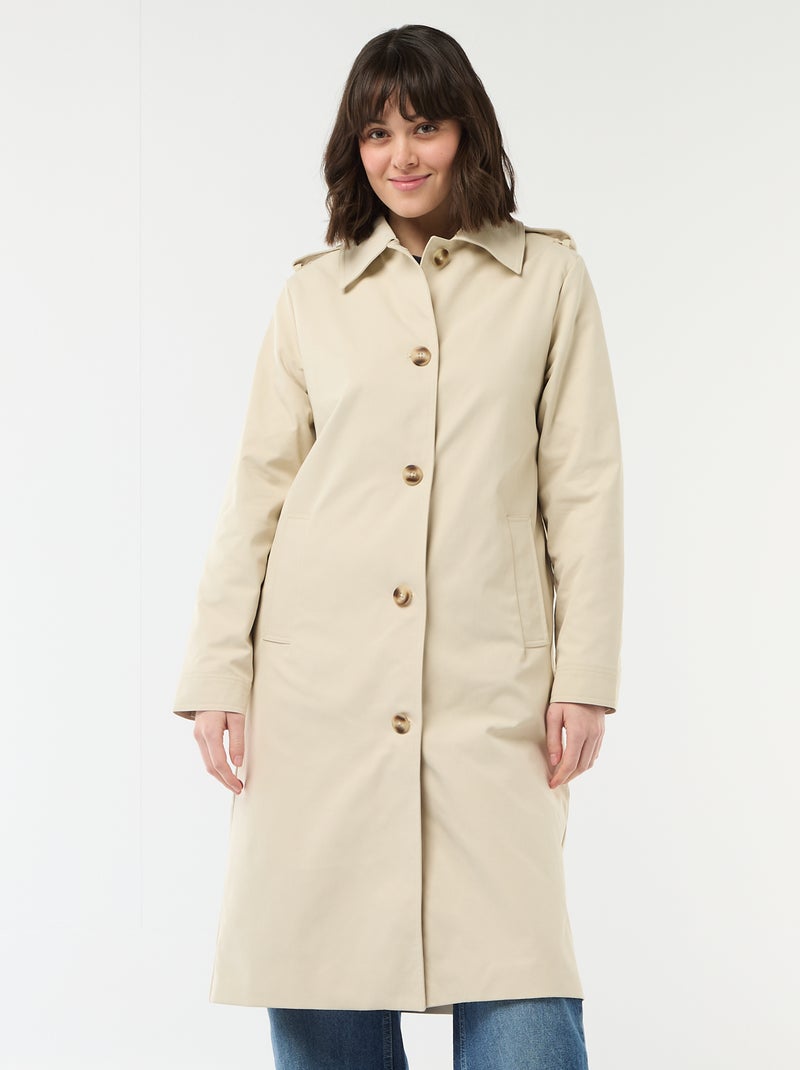 Halflange trenchcoat met puntkraag Biege - Kiabi