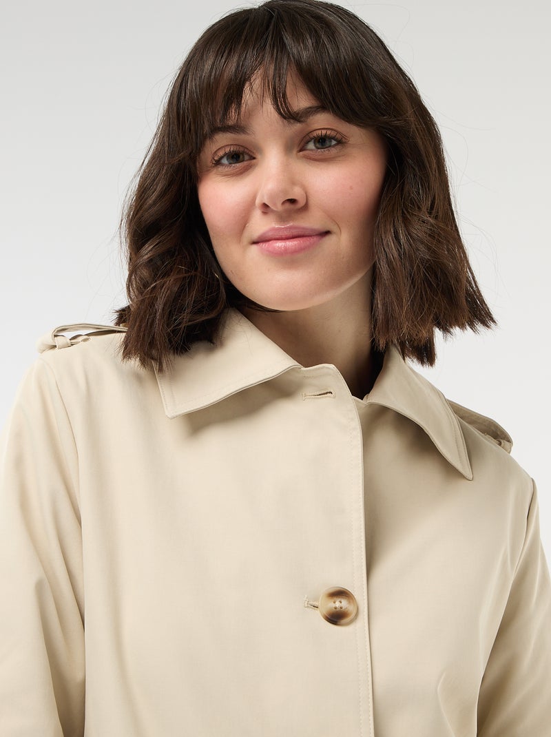 Halflange trenchcoat met puntkraag Biege - Kiabi