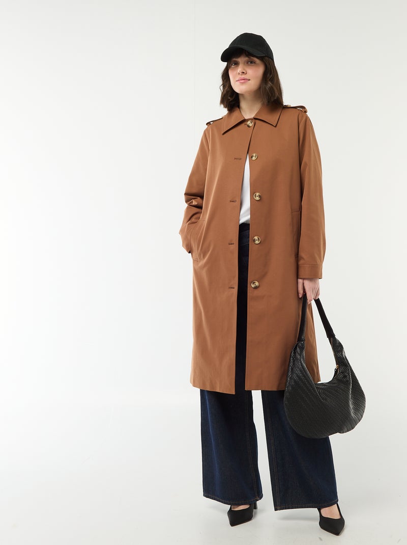 Halflange trenchcoat met puntkraag Bruin - Kiabi