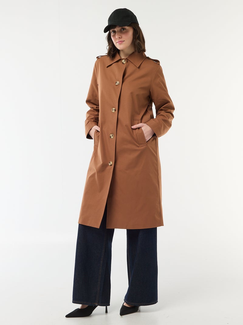 Halflange trenchcoat met puntkraag Bruin - Kiabi