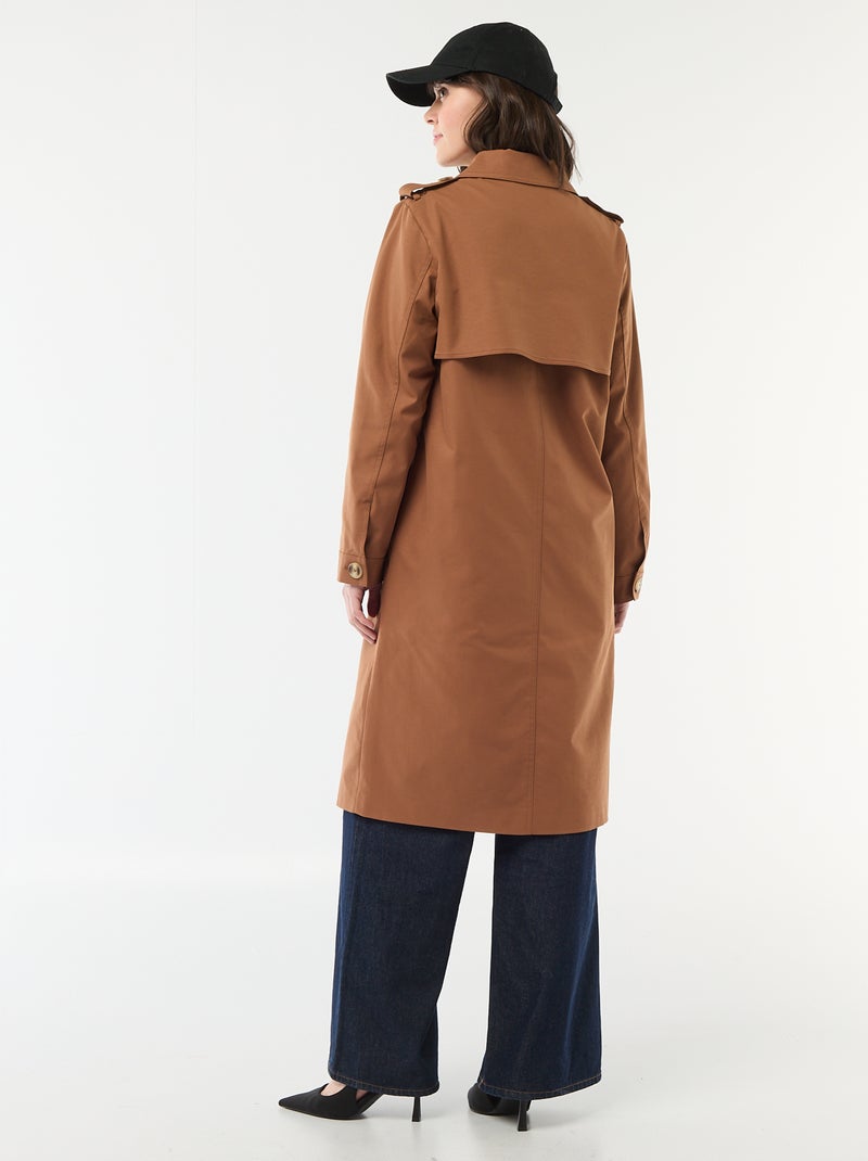 Halflange trenchcoat met puntkraag Bruin - Kiabi