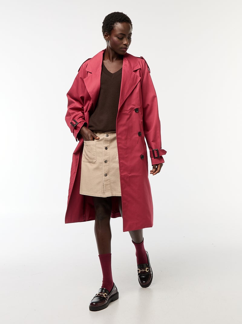 Halflange trenchcoat van dunne stof Rood - Kiabi