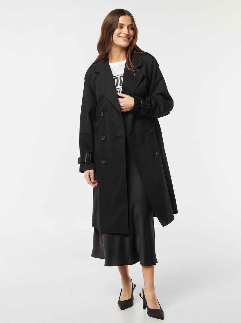 Halflange trenchcoat zwart - Kiabi