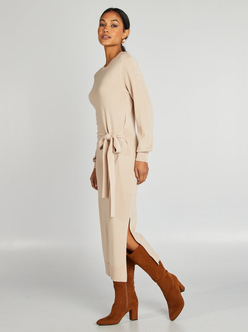 Halflange trui-jurk met riem BIEGE - Kiabi