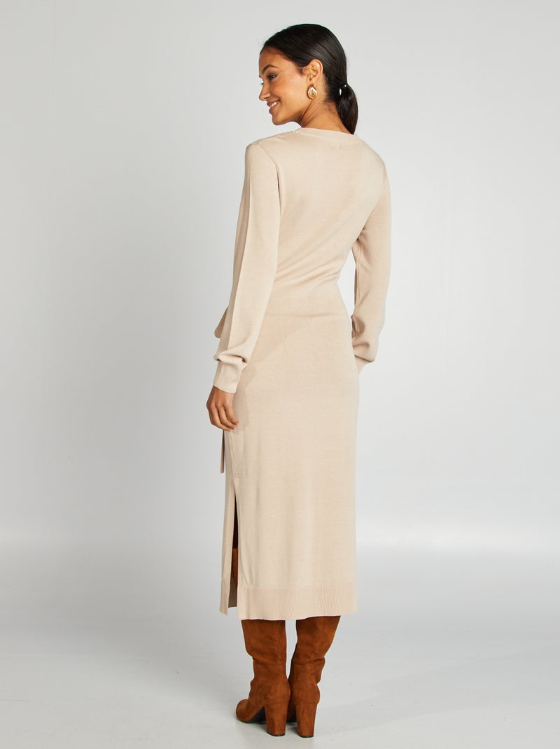 Halflange trui-jurk met riem BIEGE - Kiabi