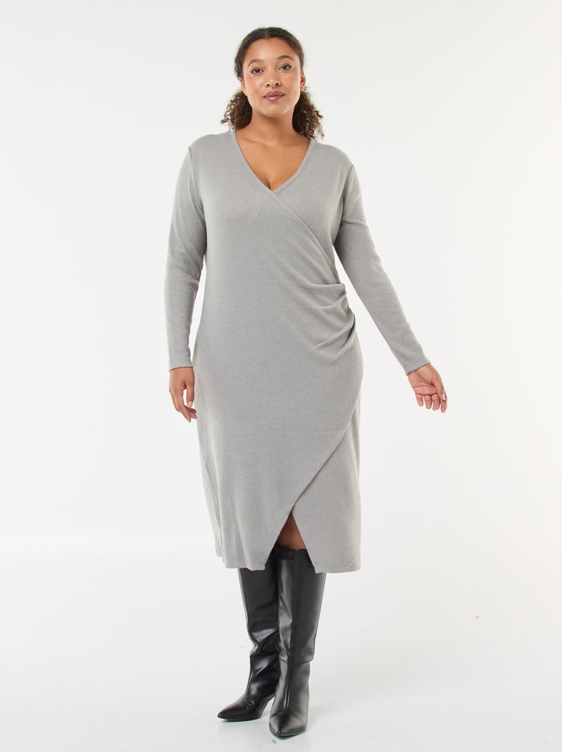 Halflange wikkeljurk van jersey Grijs - Kiabi