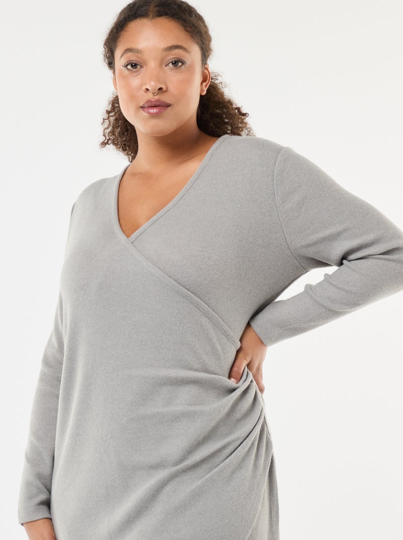 Halflange wikkeljurk van jersey Grijs - Kiabi