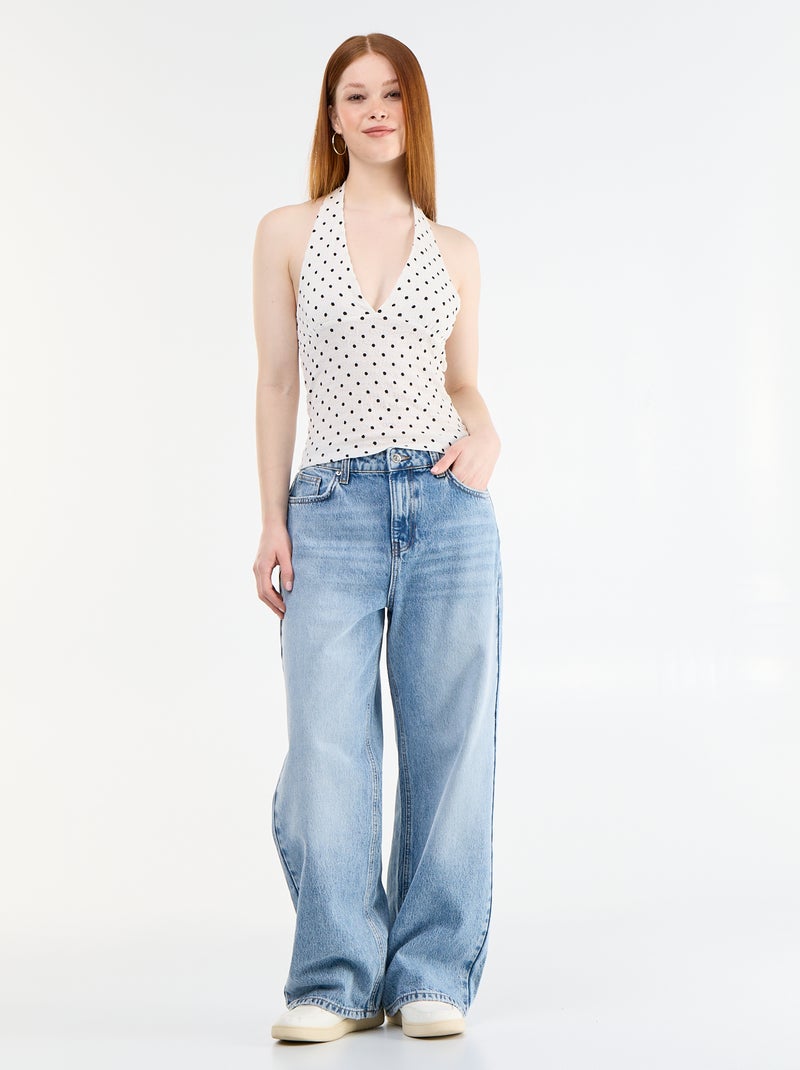 Haltertop van crinkle jerseytricot met stippen Wit - Kiabi