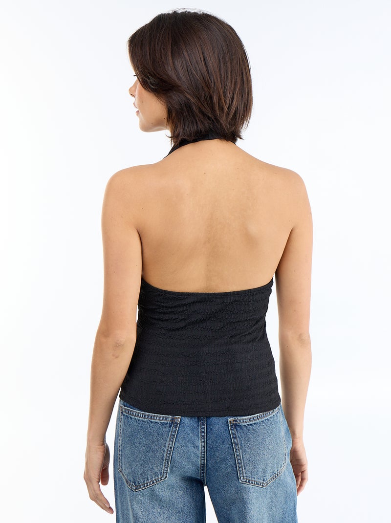 Haltertop van crinkle jerseytricot met stippen Zwart - Kiabi