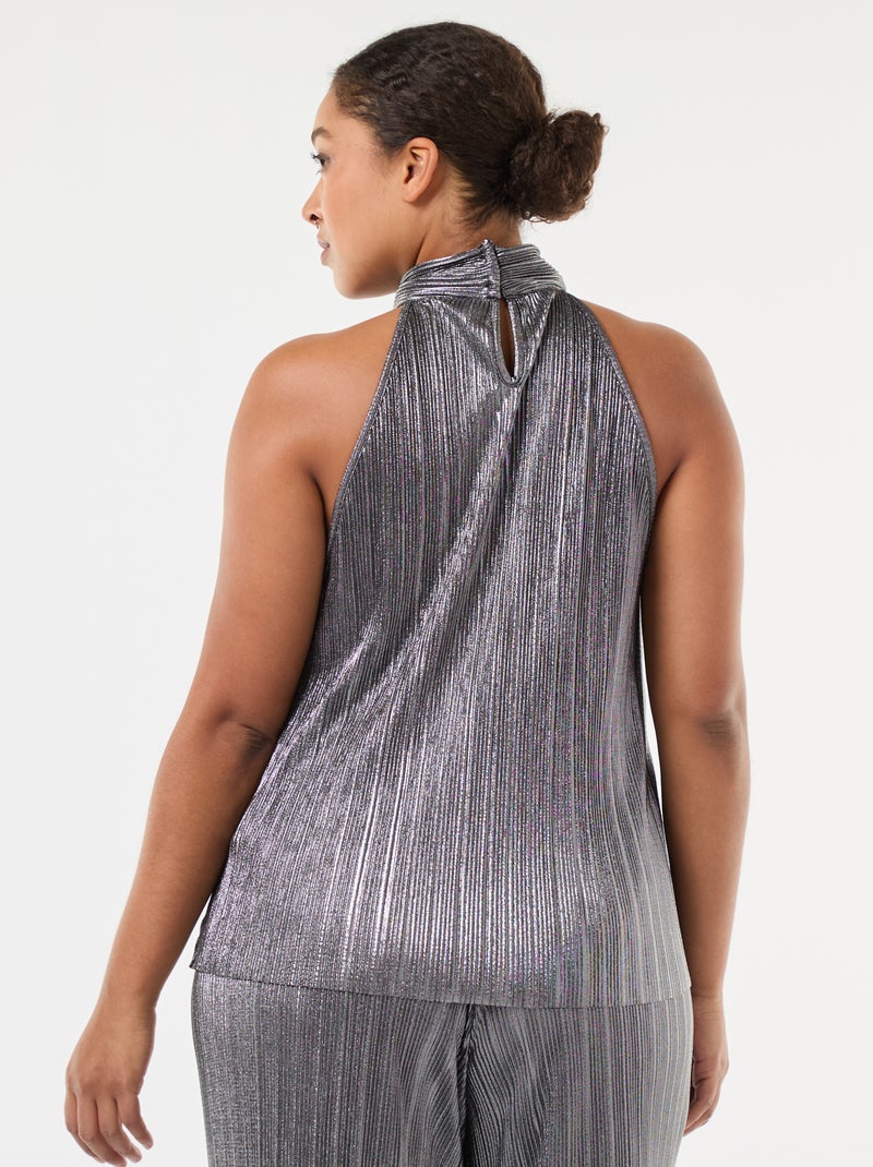 Haltertop van plissétricot Grijs - Kiabi