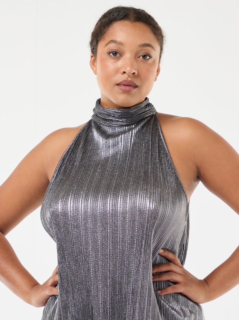 Haltertop van plissétricot Grijs - Kiabi