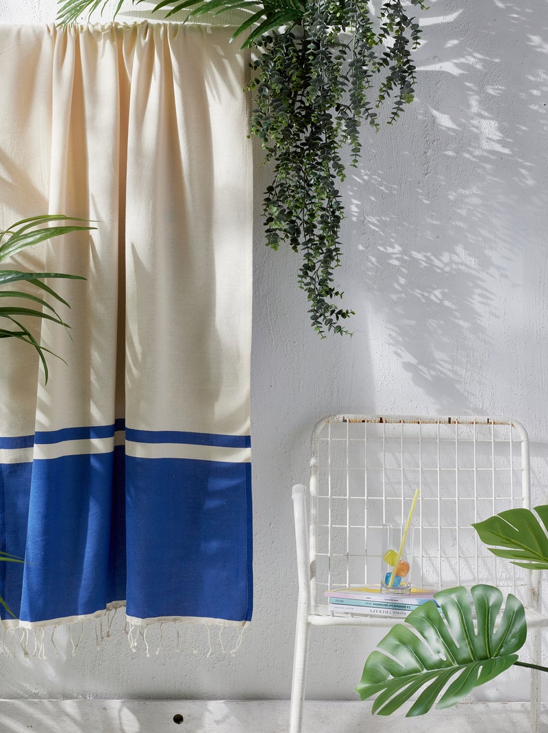 Hamamdoek met franjes (100x190 cm) BLAUW - Kiabi