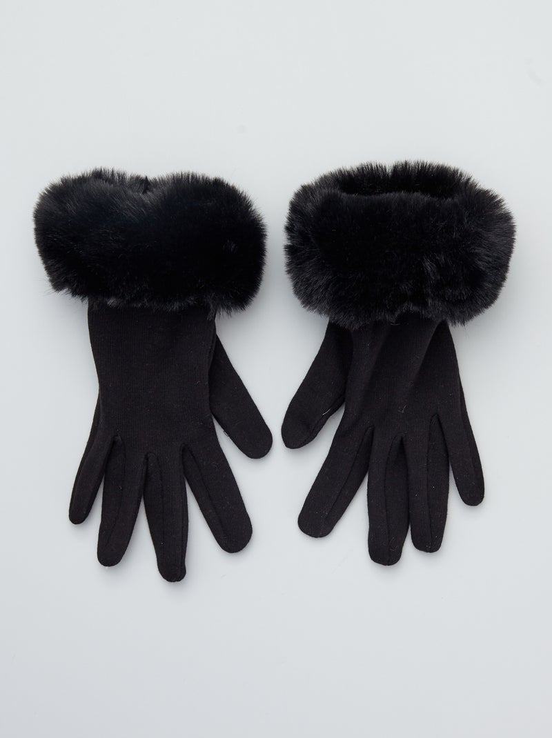 Handschoenen met bont aan de polsen zwart - Kiabi