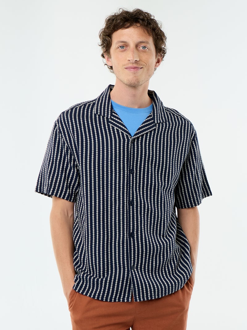 Hemd met korte mouwen van fantasiestof Blauw - Kiabi
