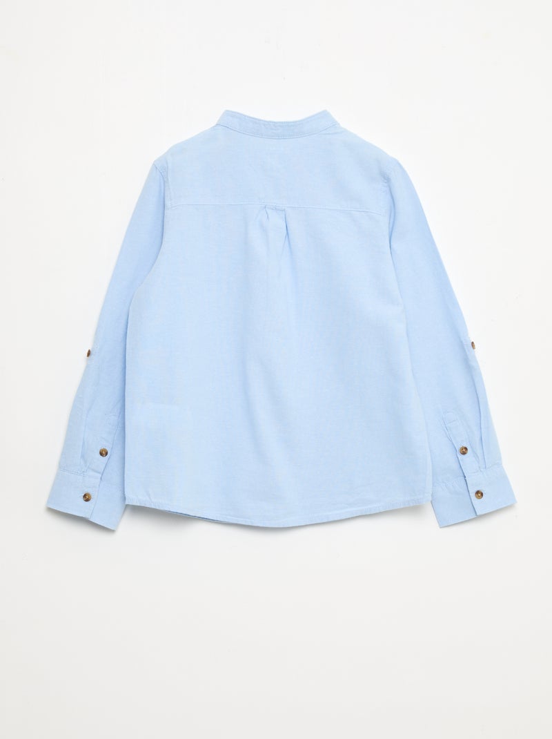 Herenoverhemd van katoen met maokraag Blauw - Kiabi