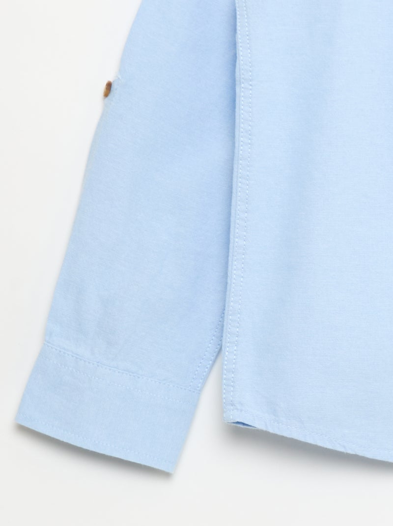 Herenoverhemd van katoen met maokraag Blauw - Kiabi