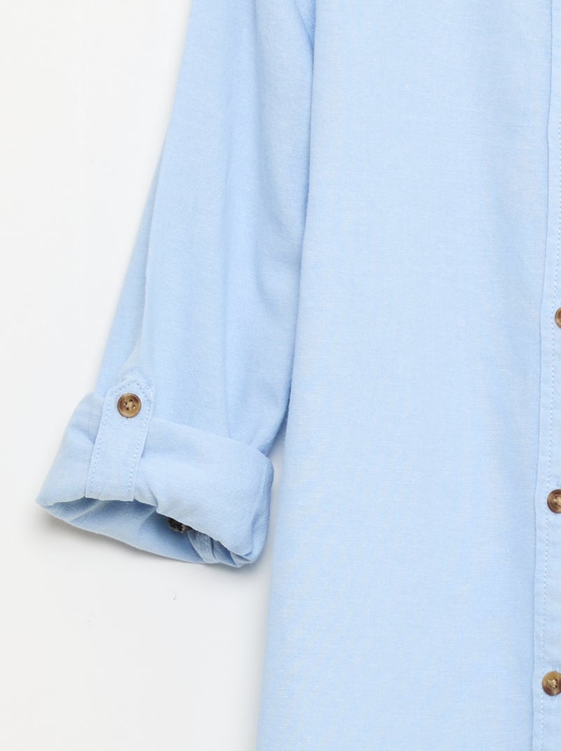 Herenoverhemd van katoen met maokraag Blauw - Kiabi