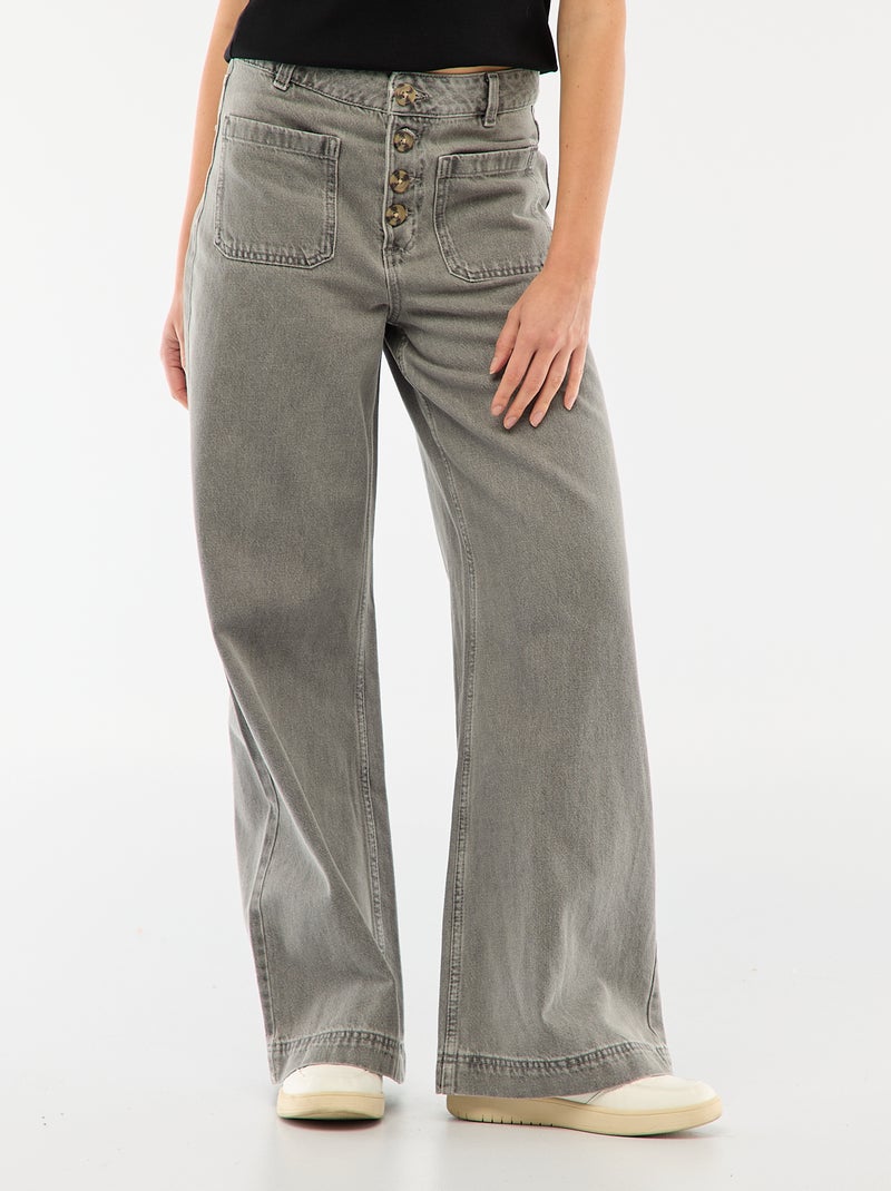 High waist jeans met knopen Grijs - Kiabi