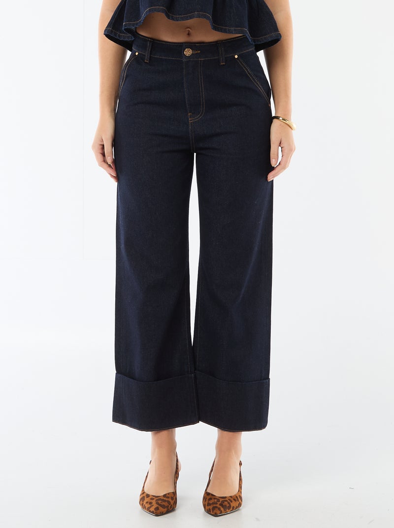 High waist jeans met omslag onderaan Blauw - Kiabi