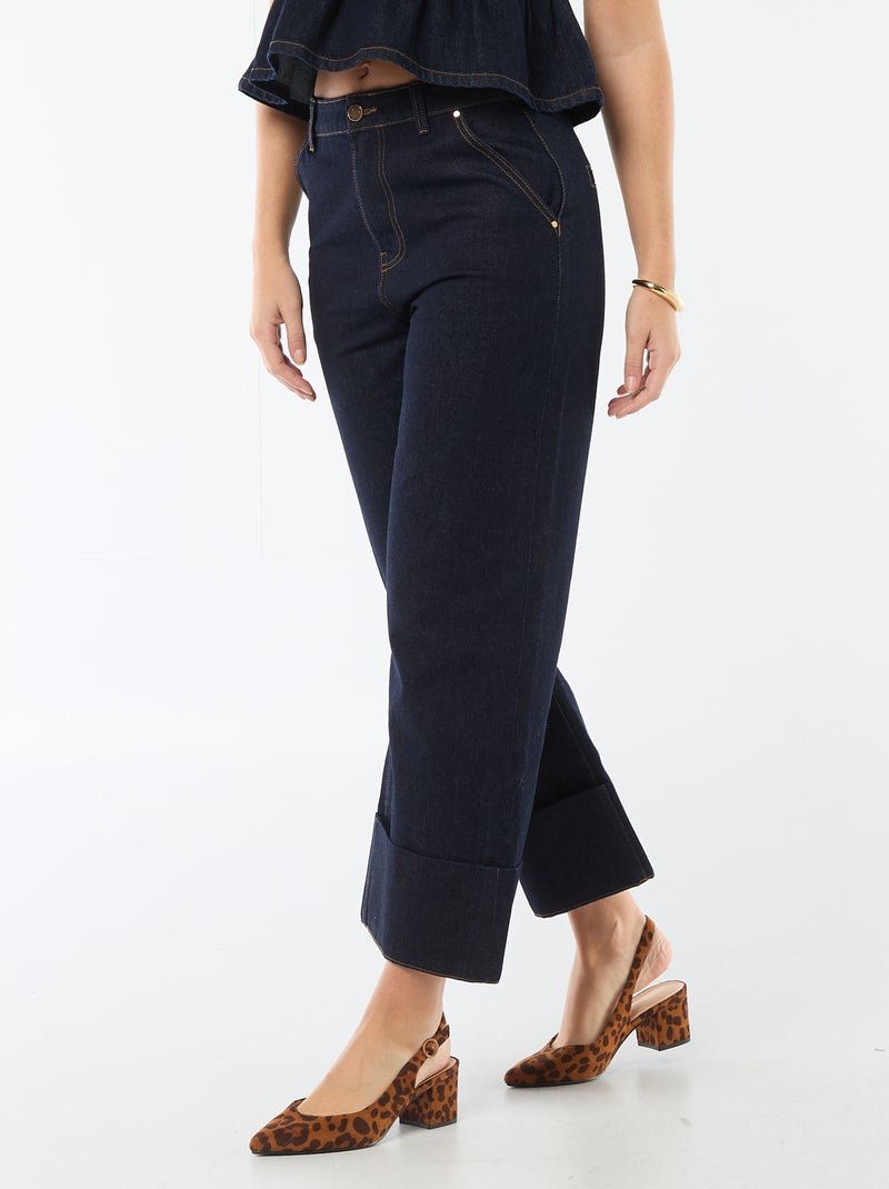 High waist jeans met omslag onderaan Blauw - Kiabi
