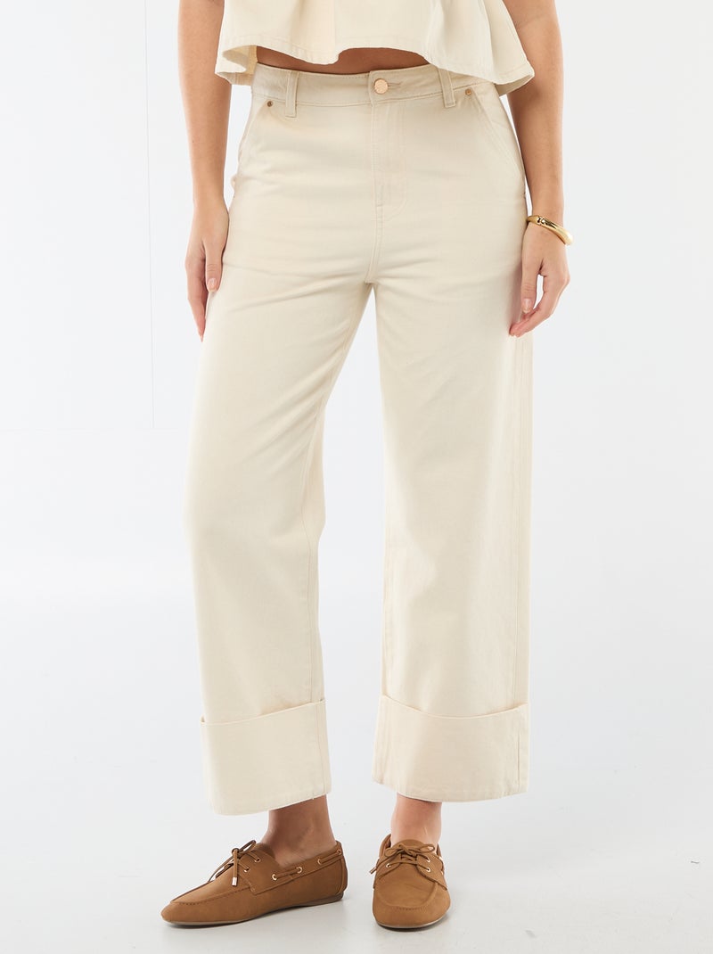 High waist jeans met omslag onderaan Wit - Kiabi