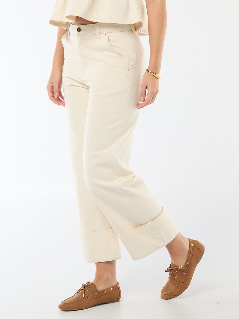 High waist jeans met omslag onderaan Wit - Kiabi