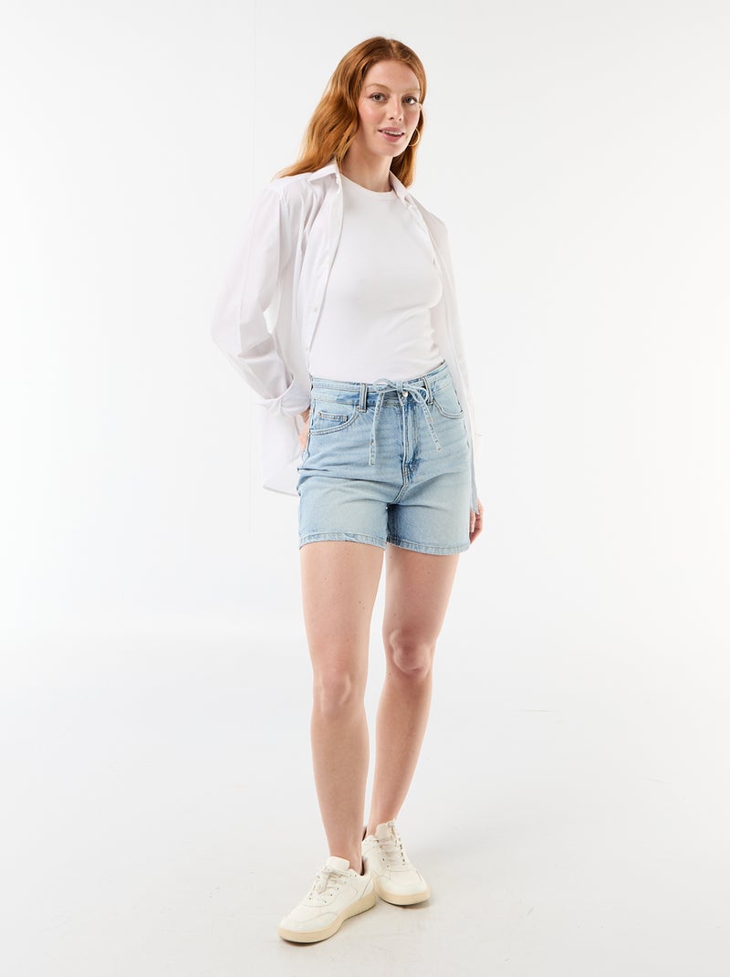 High-waist jeansshort met knoopceintuur Blauw - Kiabi