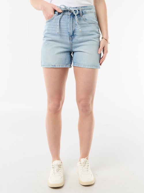 High-waist jeansshort met knoopceintuur - Kiabi