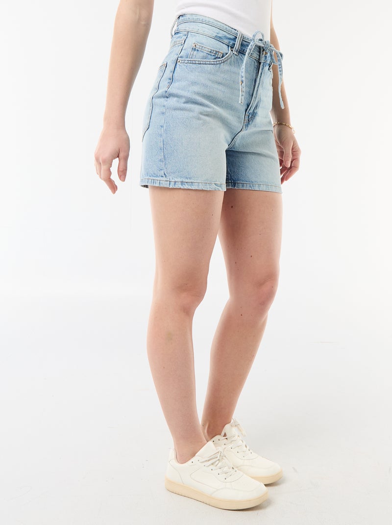 High-waist jeansshort met knoopceintuur Blauw - Kiabi