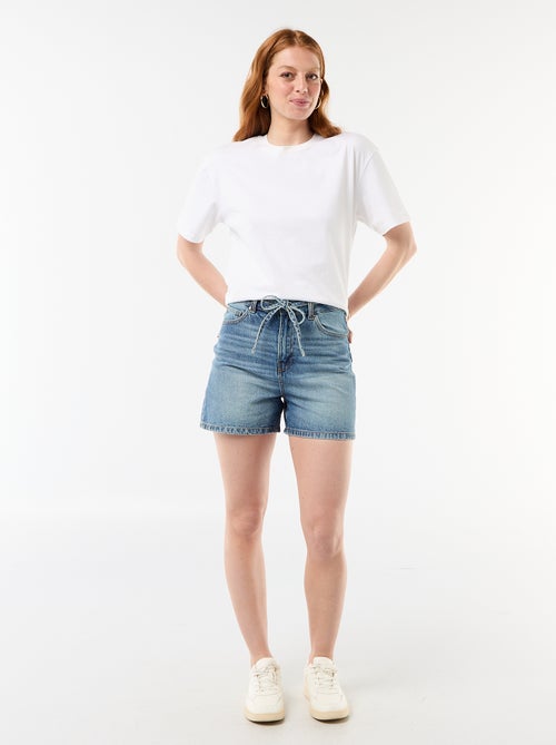 High-waist jeansshort met knoopceintuur - Kiabi