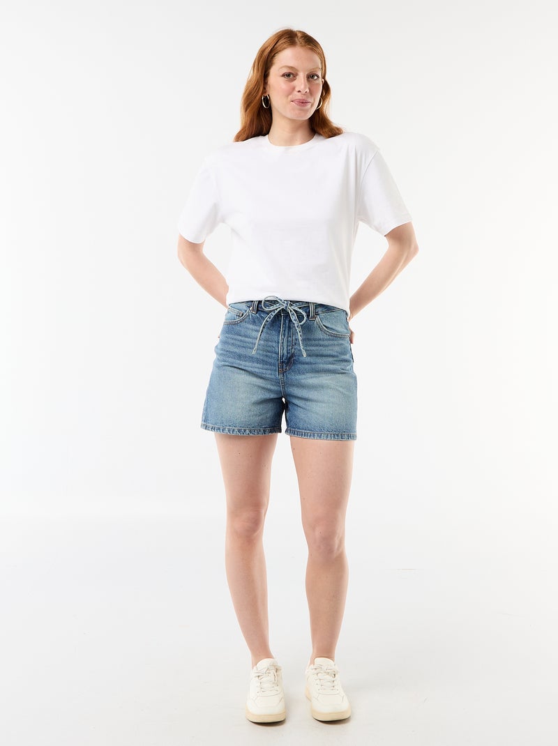 High-waist jeansshort met knoopceintuur Blauw - Kiabi