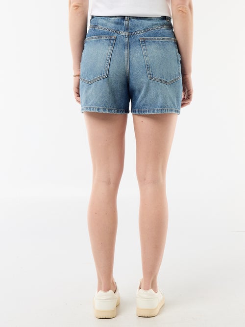 High-waist jeansshort met knoopceintuur - Kiabi