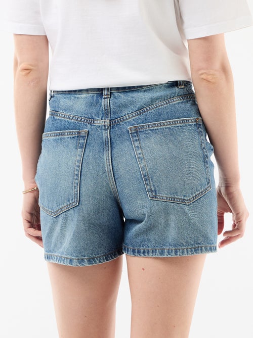 High-waist jeansshort met knoopceintuur - Kiabi