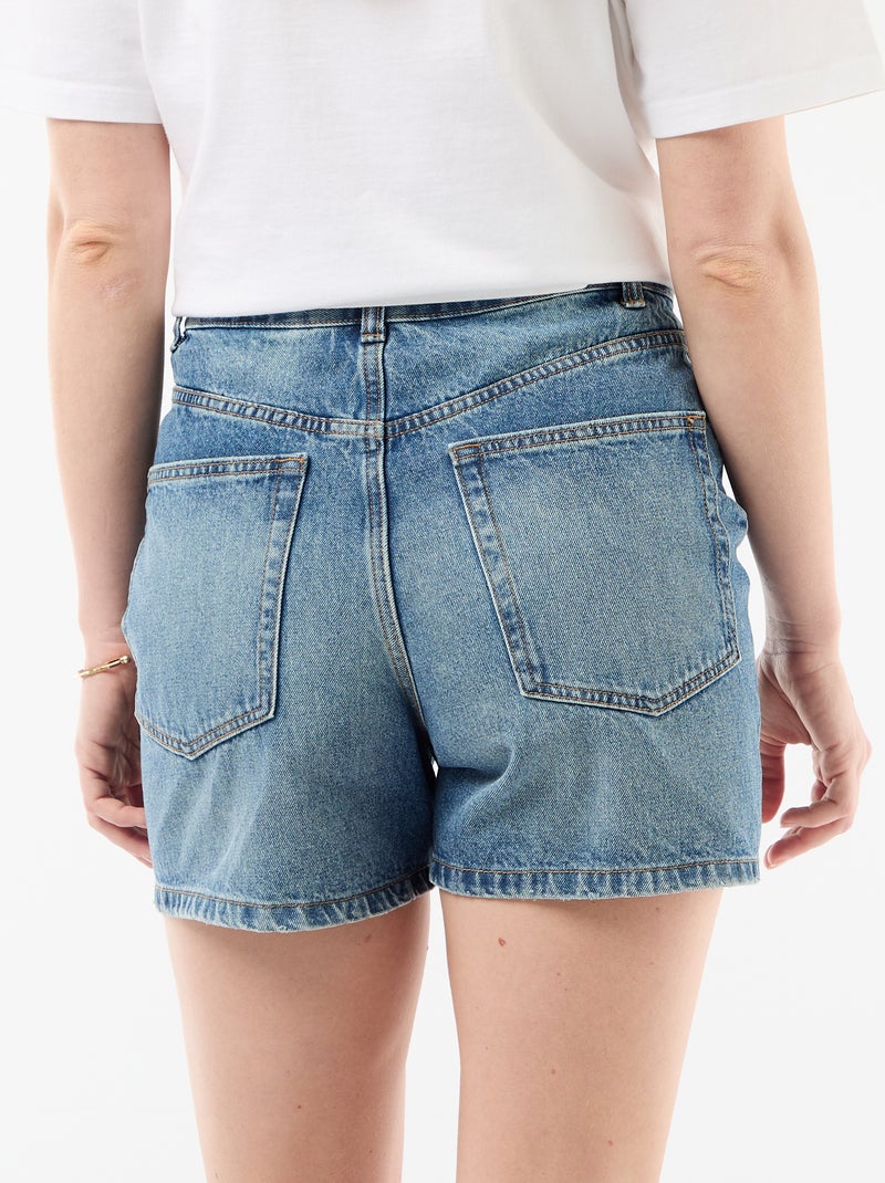 High-waist jeansshort met knoopceintuur Blauw - Kiabi