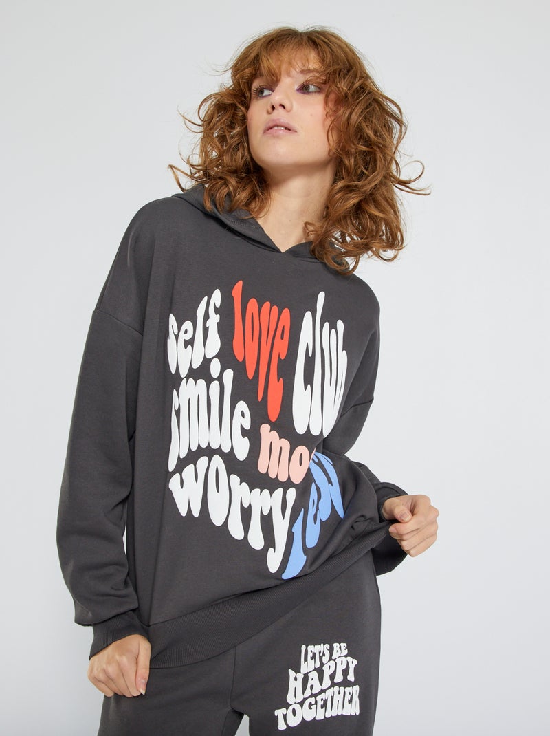 Hoddie met tekstopdruk 'Self love club' donkergrijs - Kiabi