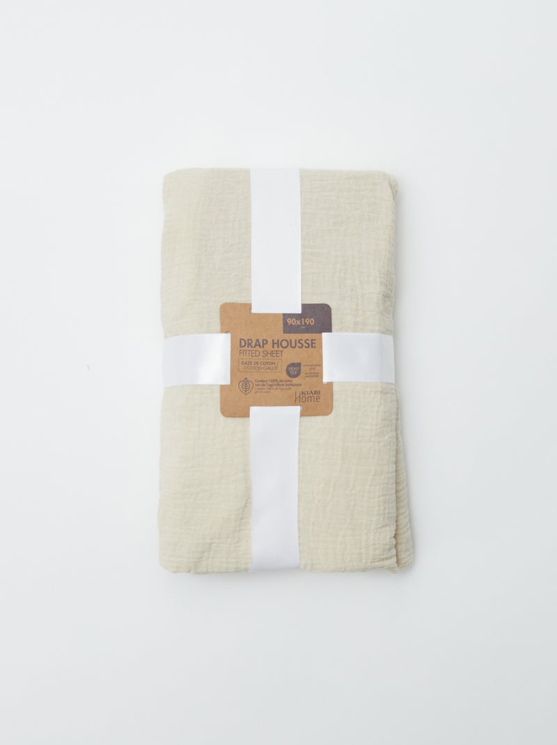 Hoeslaken 1 persoon (90x190 cm) van katoenen double gauze - Kiabi Home BIEGE - Kiabi