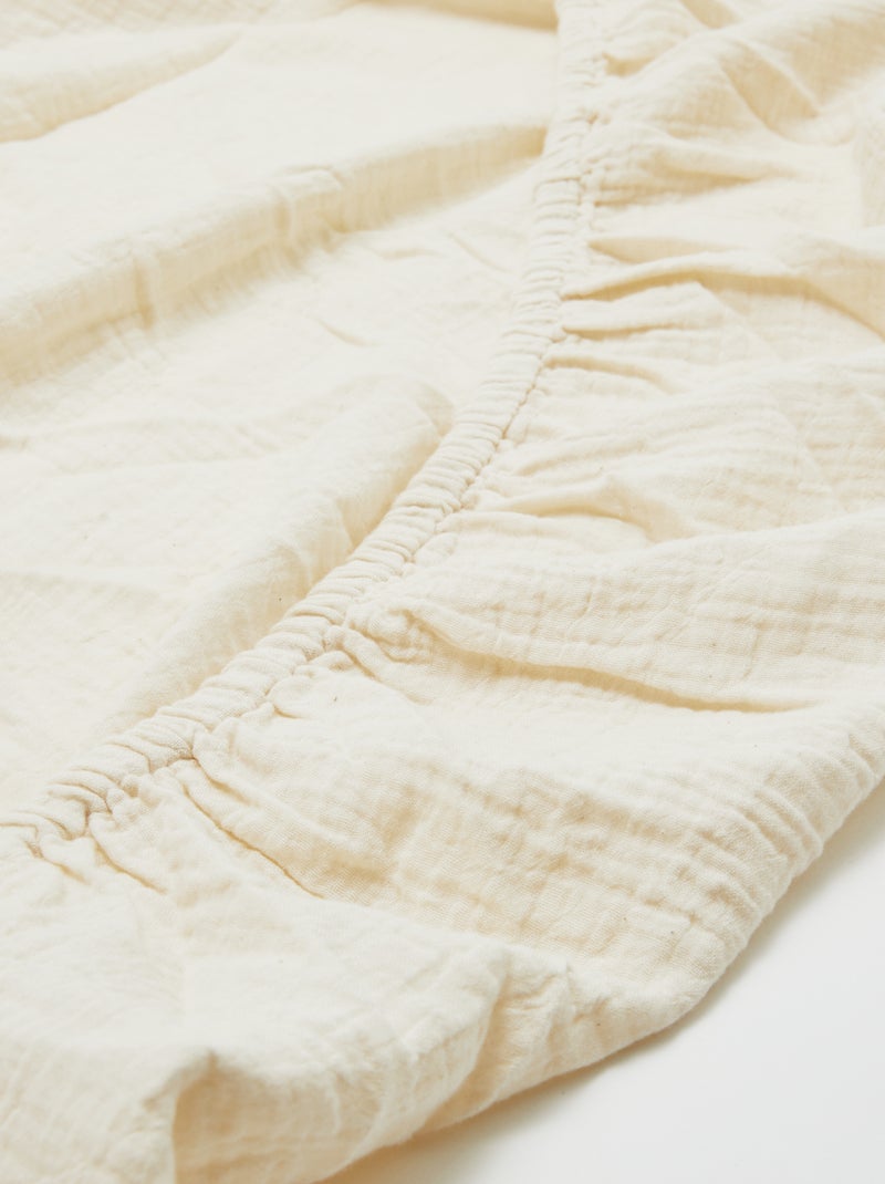 Hoeslaken 1 persoon (90x190 cm) van katoenen double gauze - Kiabi Home BIEGE - Kiabi