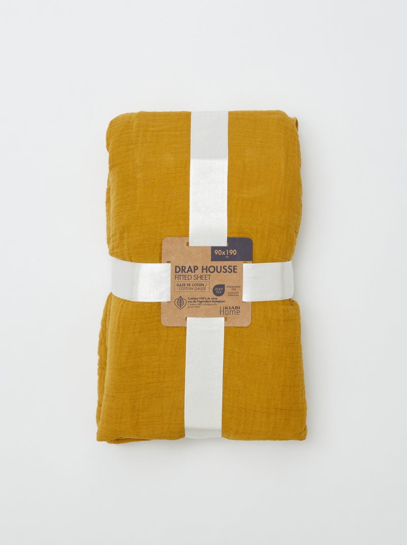 Hoeslaken 1 persoon (90x190 cm) van katoenen double gauze - Kiabi Home GEEL - Kiabi