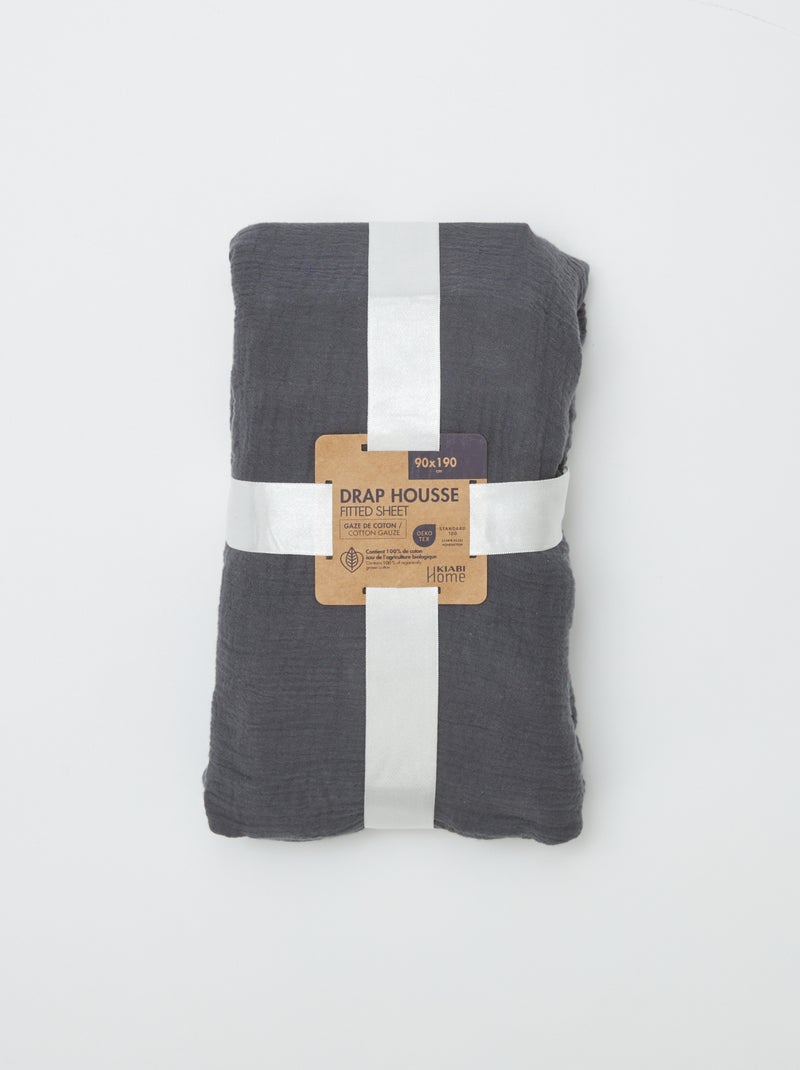 Hoeslaken 1 persoon (90x190 cm) van katoenen double gauze - Kiabi Home GRIJS - Kiabi