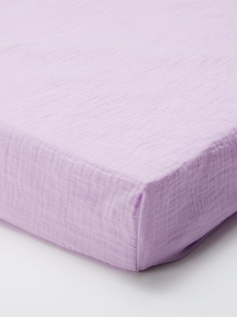 Hoeslaken 1 persoon (90x190 cm) van katoenen double gauze - Kiabi Home PAARS - Kiabi