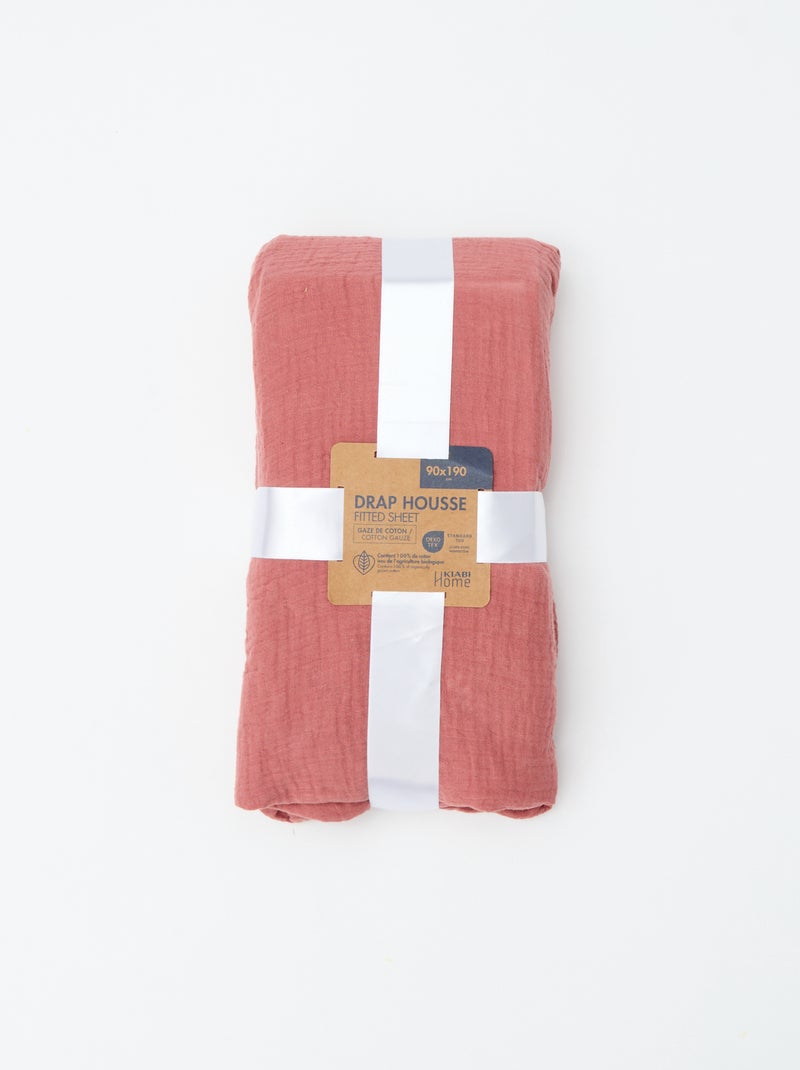 Hoeslaken 1 persoon (90x190 cm) van katoenen double gauze - Kiabi Home Rose - Kiabi