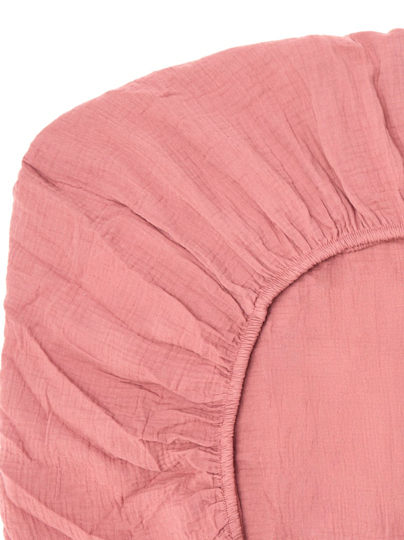 Hoeslaken 1 persoon (90x190 cm) van katoenen double gauze - Kiabi Home Rose - Kiabi