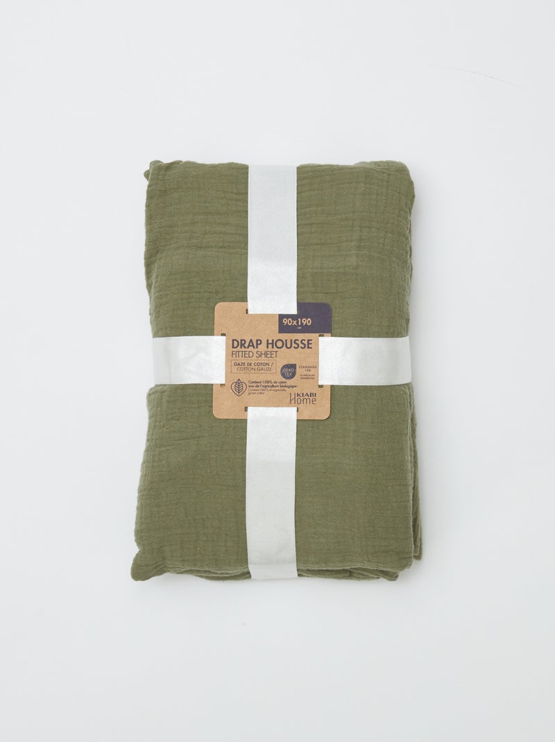 Hoeslaken 1-persoons (90x190 cm) van dubbel katoengaas - Kiabi Home groen - Kiabi