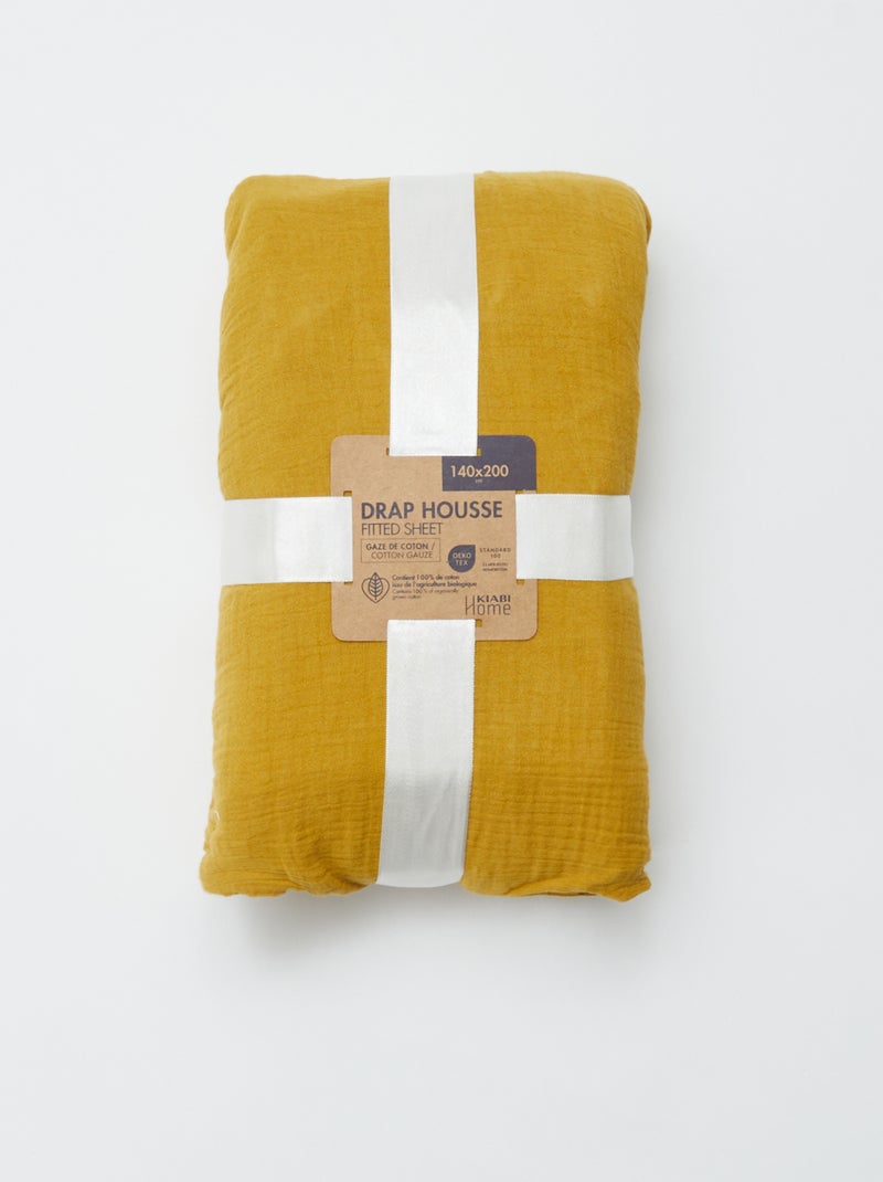 Hoeslaken 2 personen (140x200) van dubbel katoengaas - Kiabi Home GEEL - Kiabi