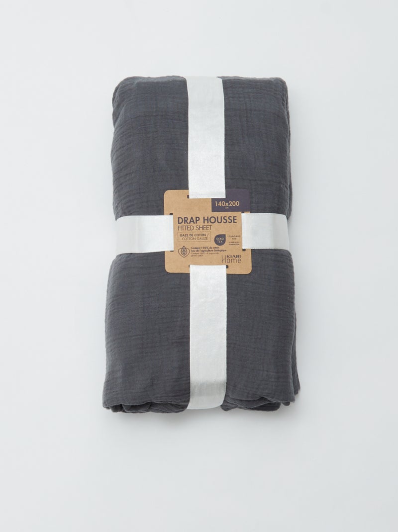 Hoeslaken 2 personen (140x200) van dubbel katoengaas - Kiabi Home GRIJS - Kiabi