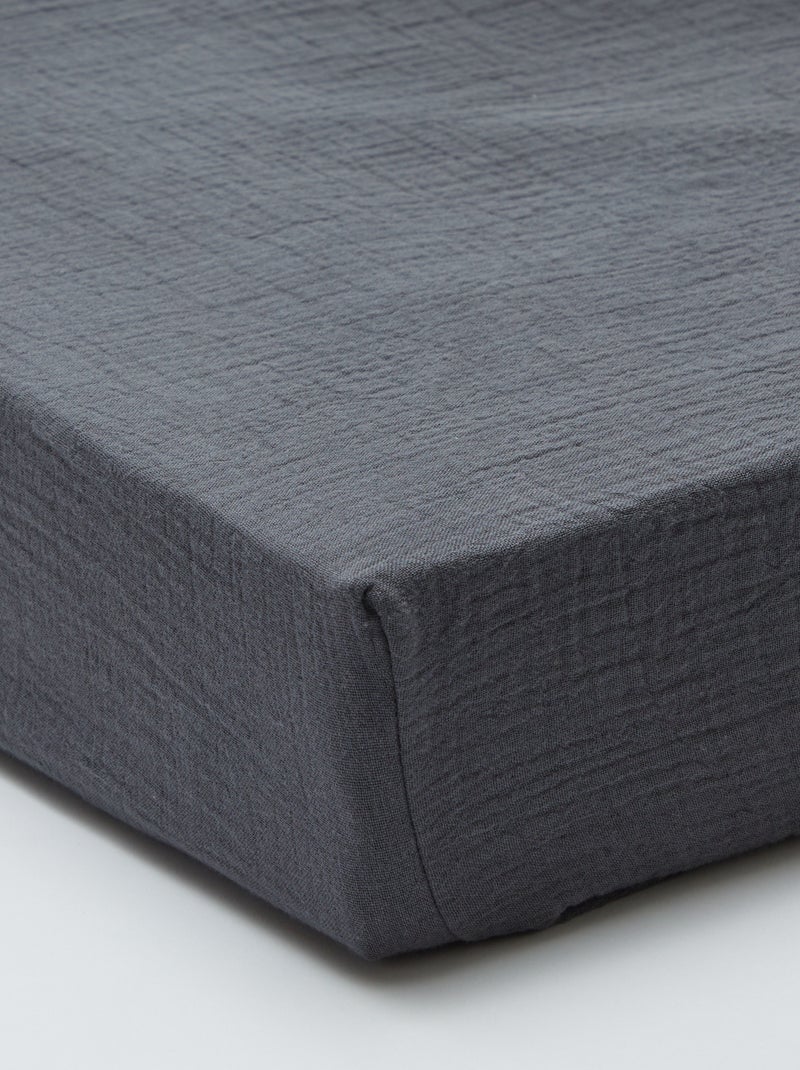 Hoeslaken 2 personen (140x200) van dubbel katoengaas - Kiabi Home GRIJS - Kiabi