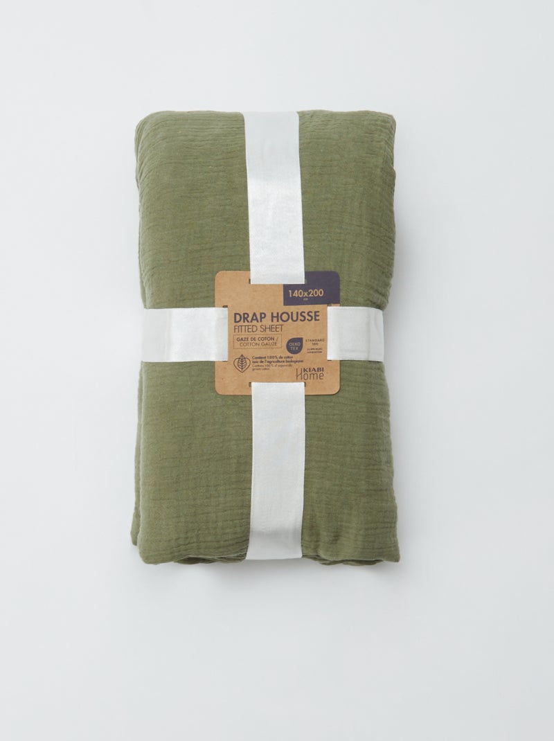 Hoeslaken 2 personen (140x200) van dubbel katoengaas - Kiabi Home groen - Kiabi