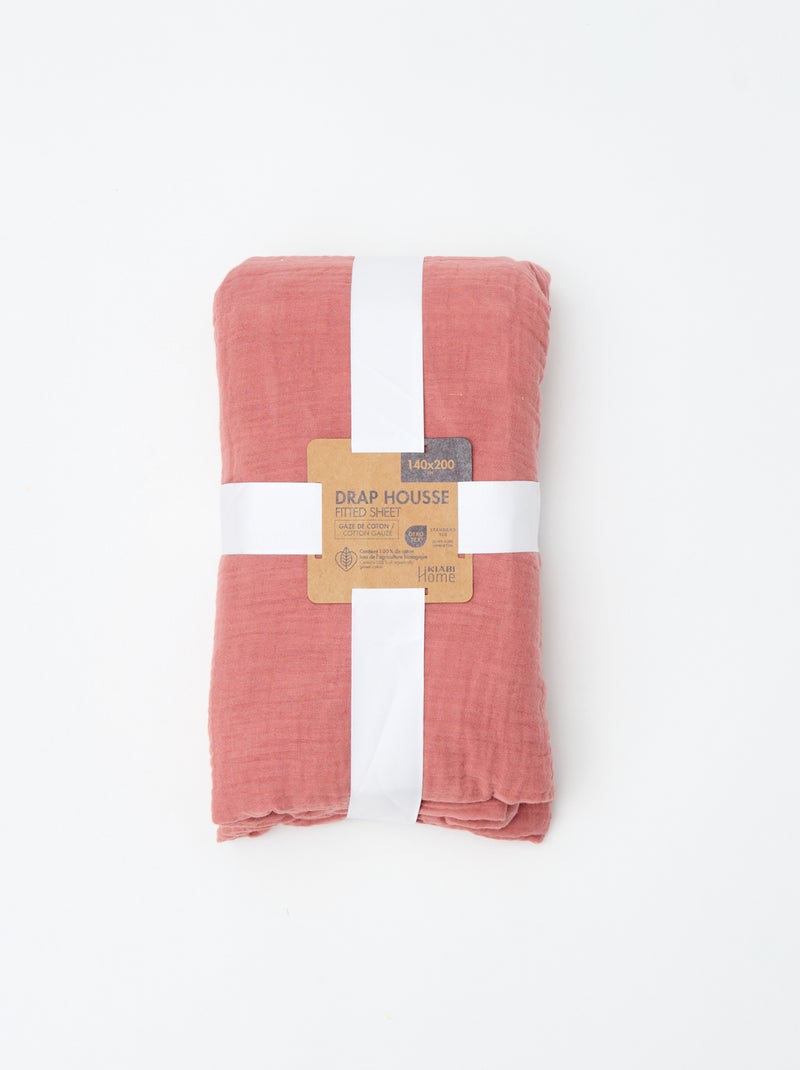 Hoeslaken 2 personen (140x200) van dubbel katoengaas - Kiabi Home Rose - Kiabi