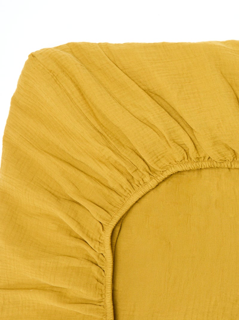 Hoeslaken 2 personen (150x200cm) van katoengaas - Kiabi Home Geel - Kiabi