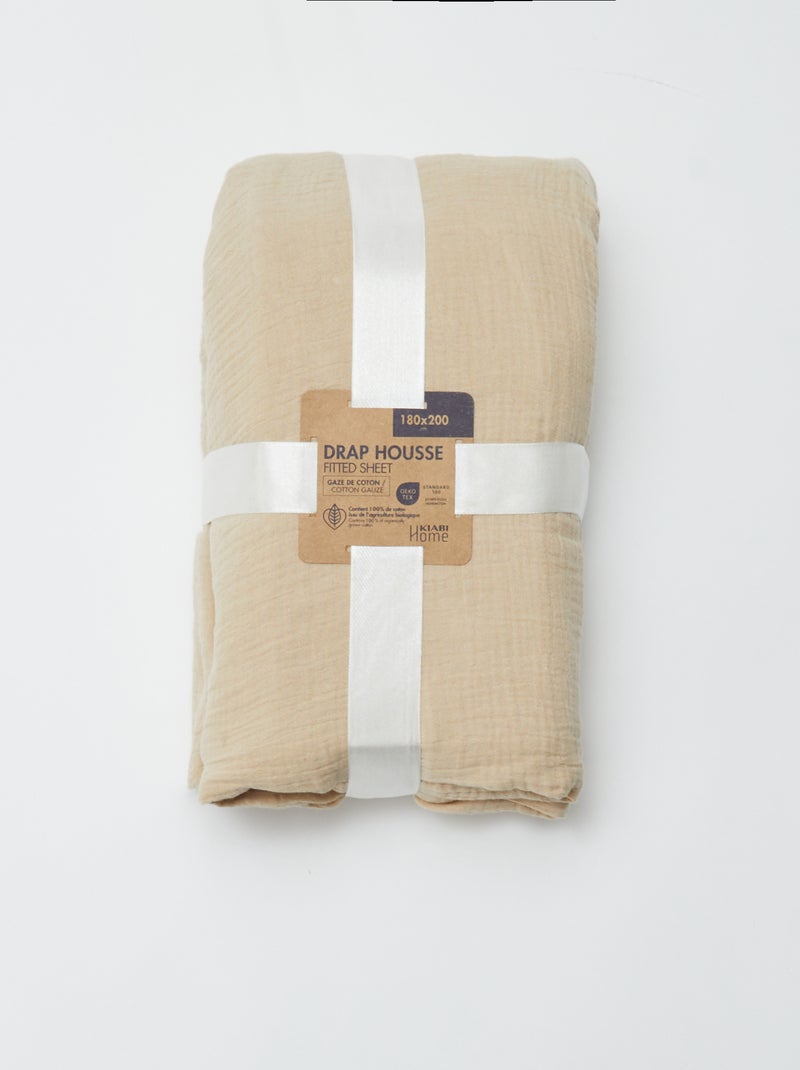 Hoeslaken 2 personen (180x200) van dubbel katoengaas - Kiabi Home BIEGE - Kiabi